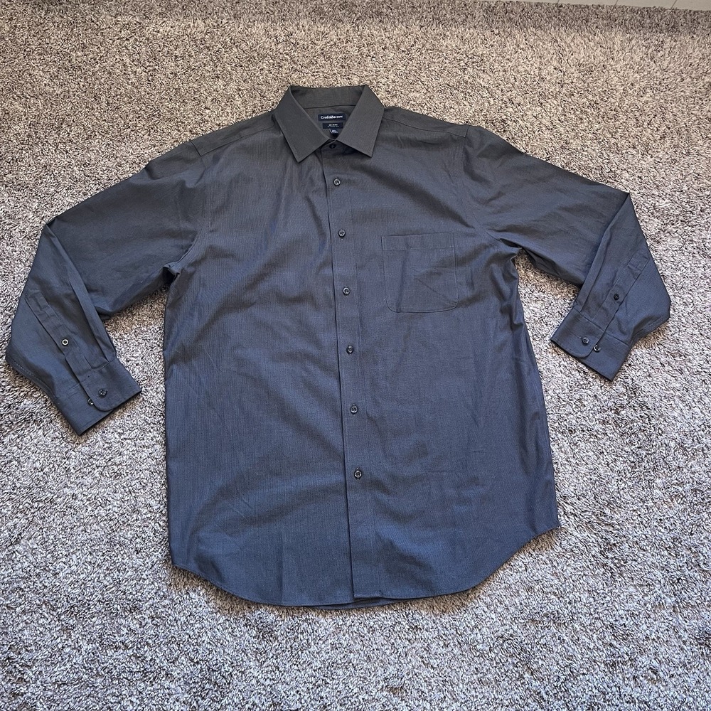 Croft & Barrow Button Up‎ Shirt Men's 16.5 32/33 Gray Long Sleeve